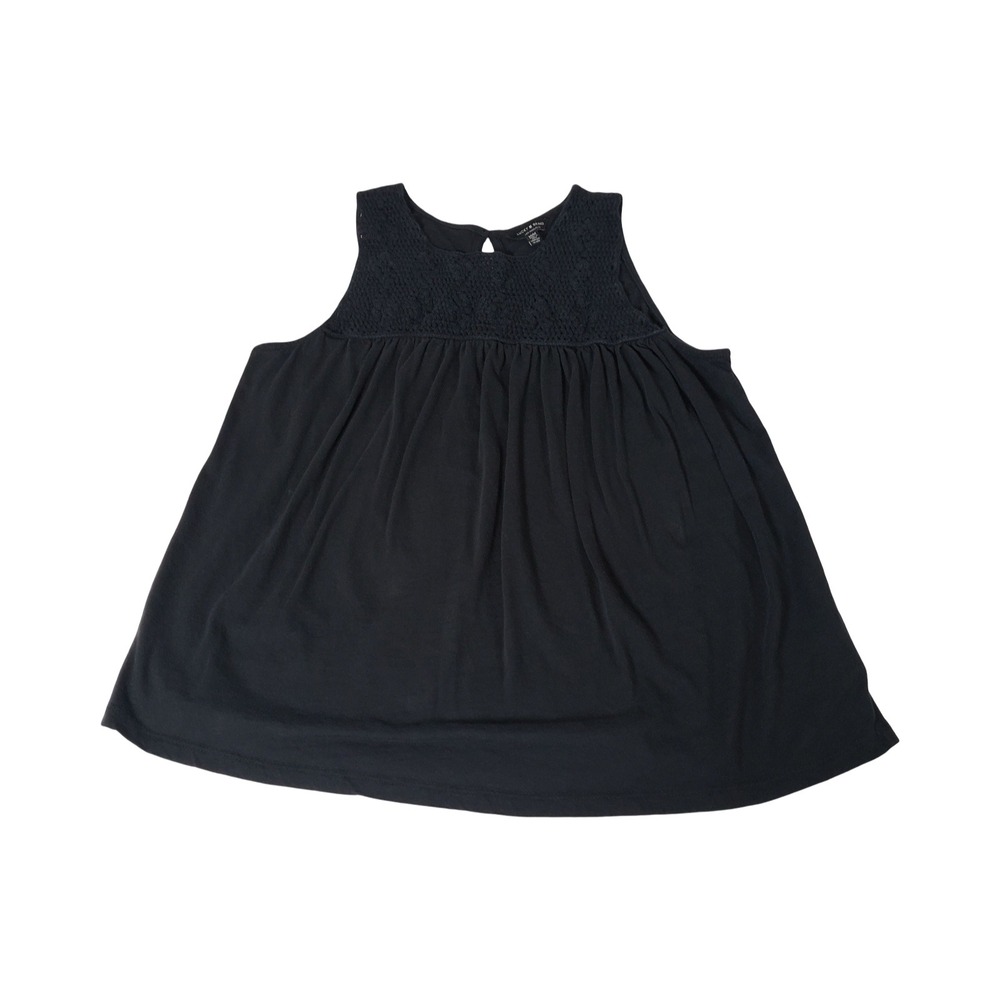 Lucky Brand Womens Black Crochet Lace Yoke Babydoll Tank Top Size M Cotton